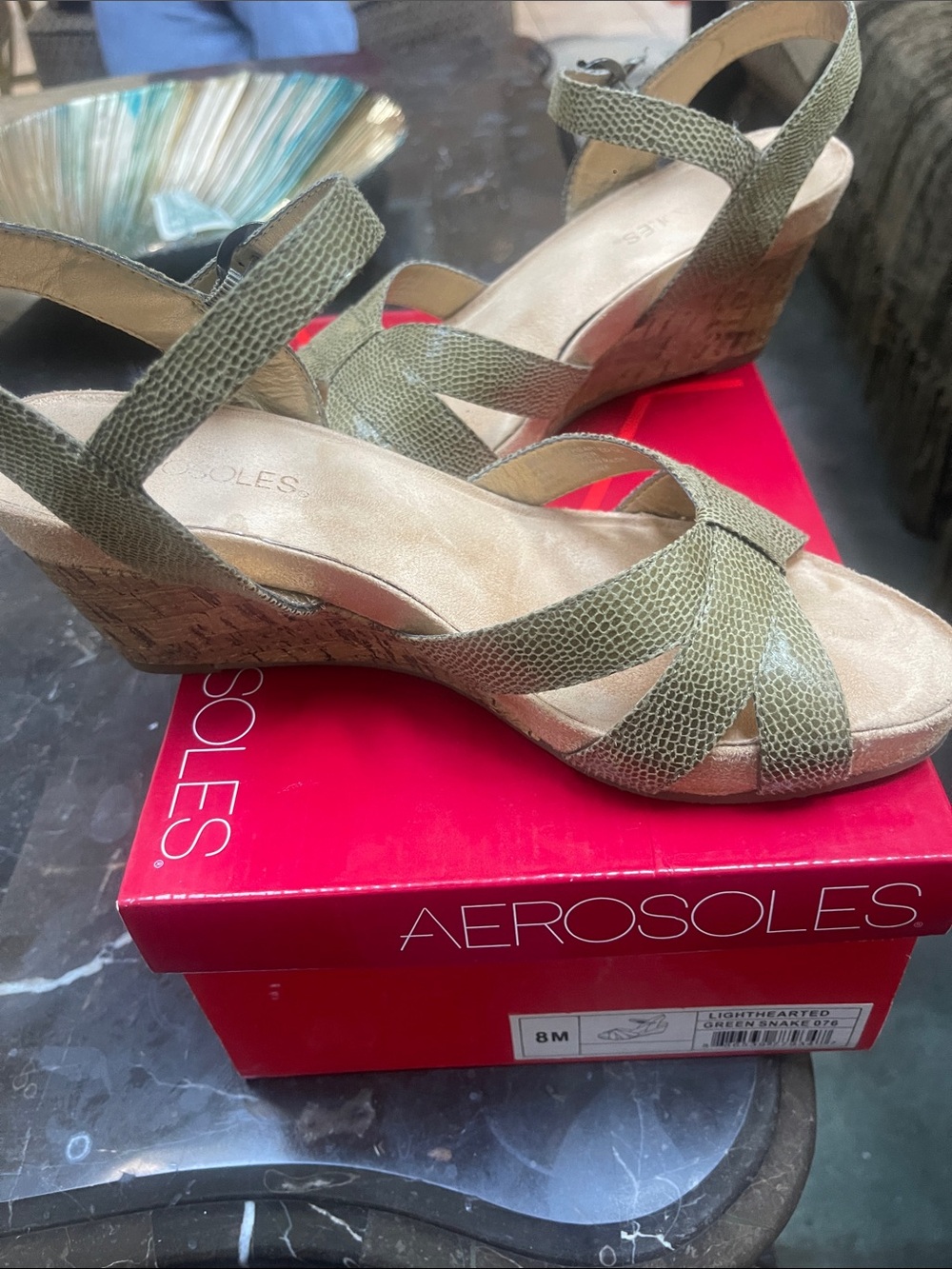AEROSOLES Olive Textured Slingback Wedge Sandals